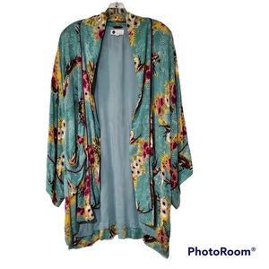 Anthropologie Floreat Green Floral Kimono, M/L